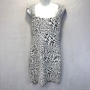 Vintage Y2K Cache Bodycon Dress Womens Large White Animal Short Jacquard Keyhole